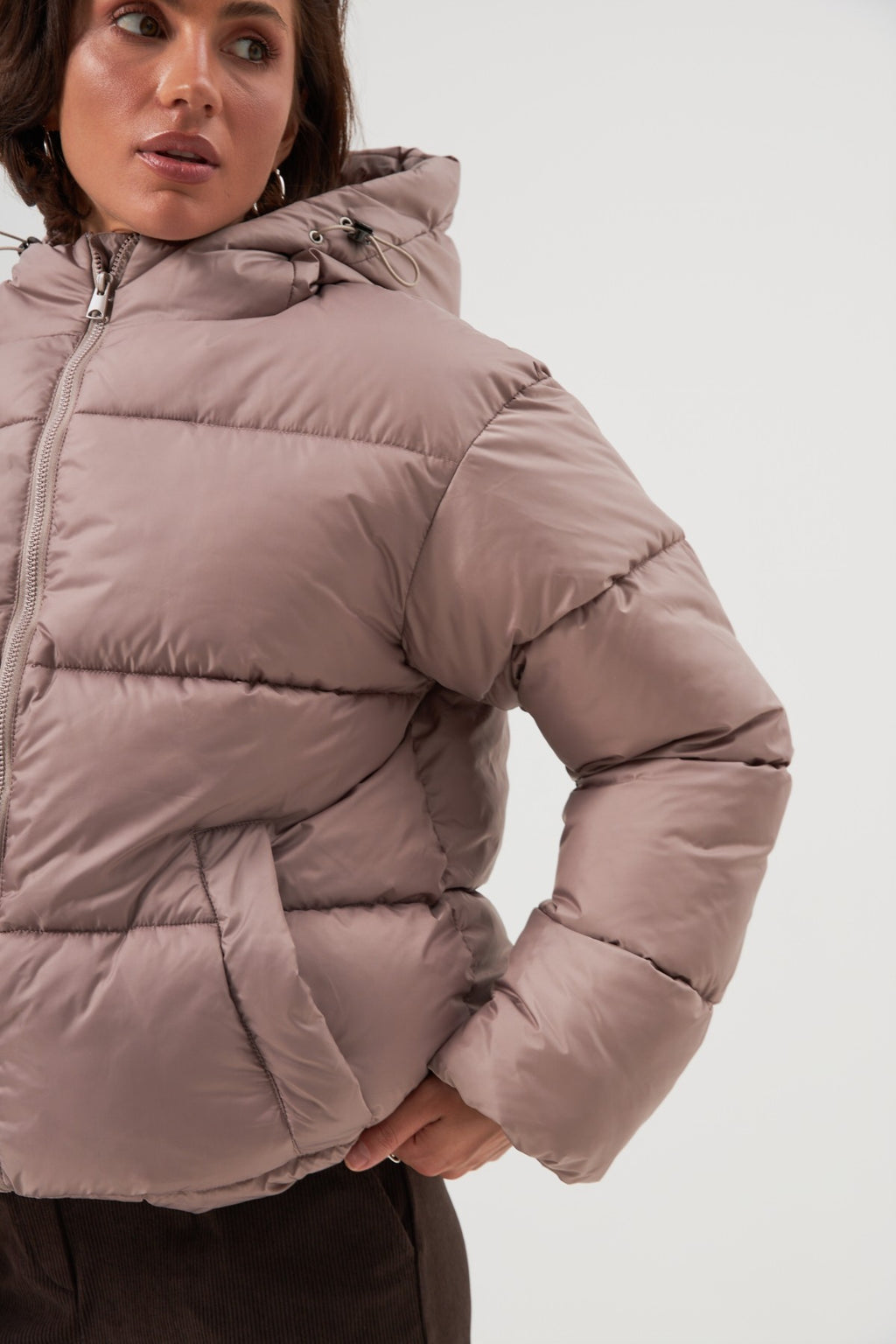 Geacă de puf oversize cu curea