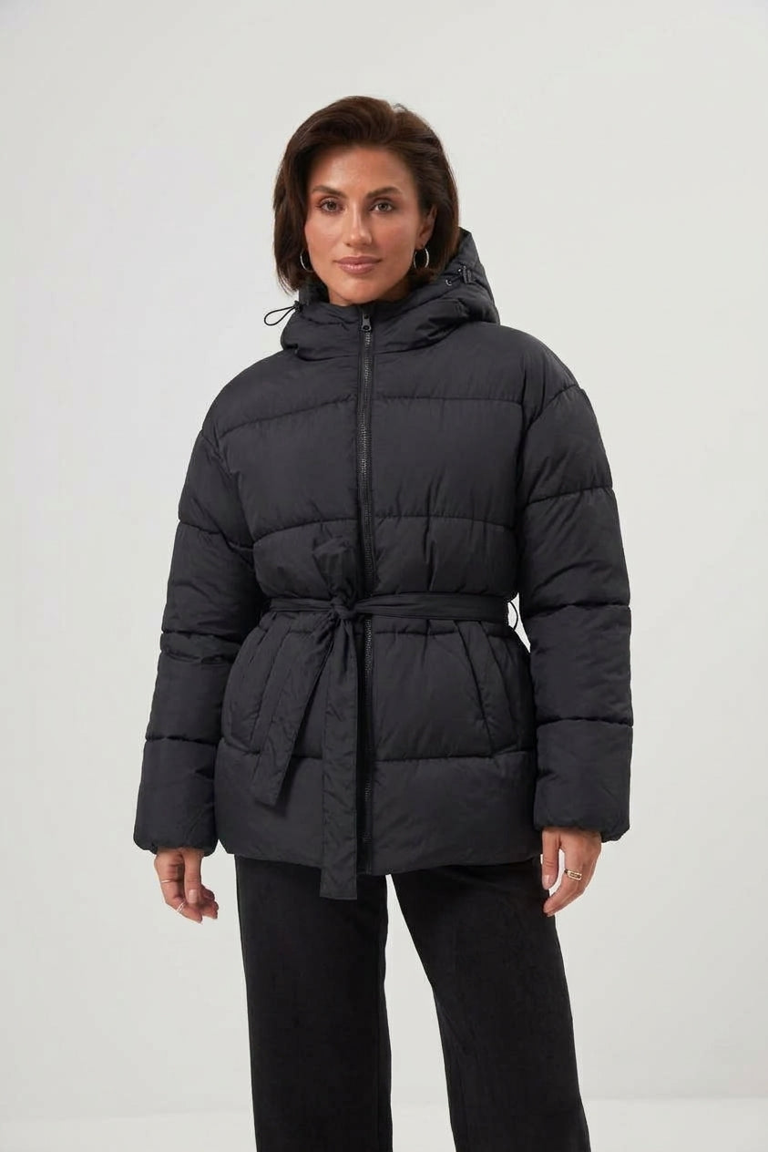 Geacă de puf oversize cu curea