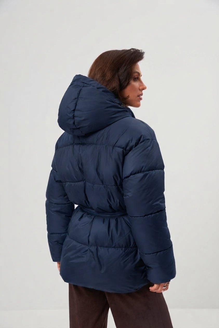 Geacă de puf oversize cu curea
