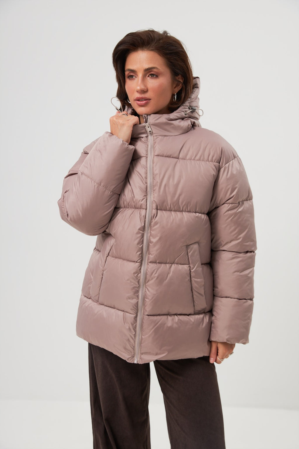 Geacă de puf oversize cu curea