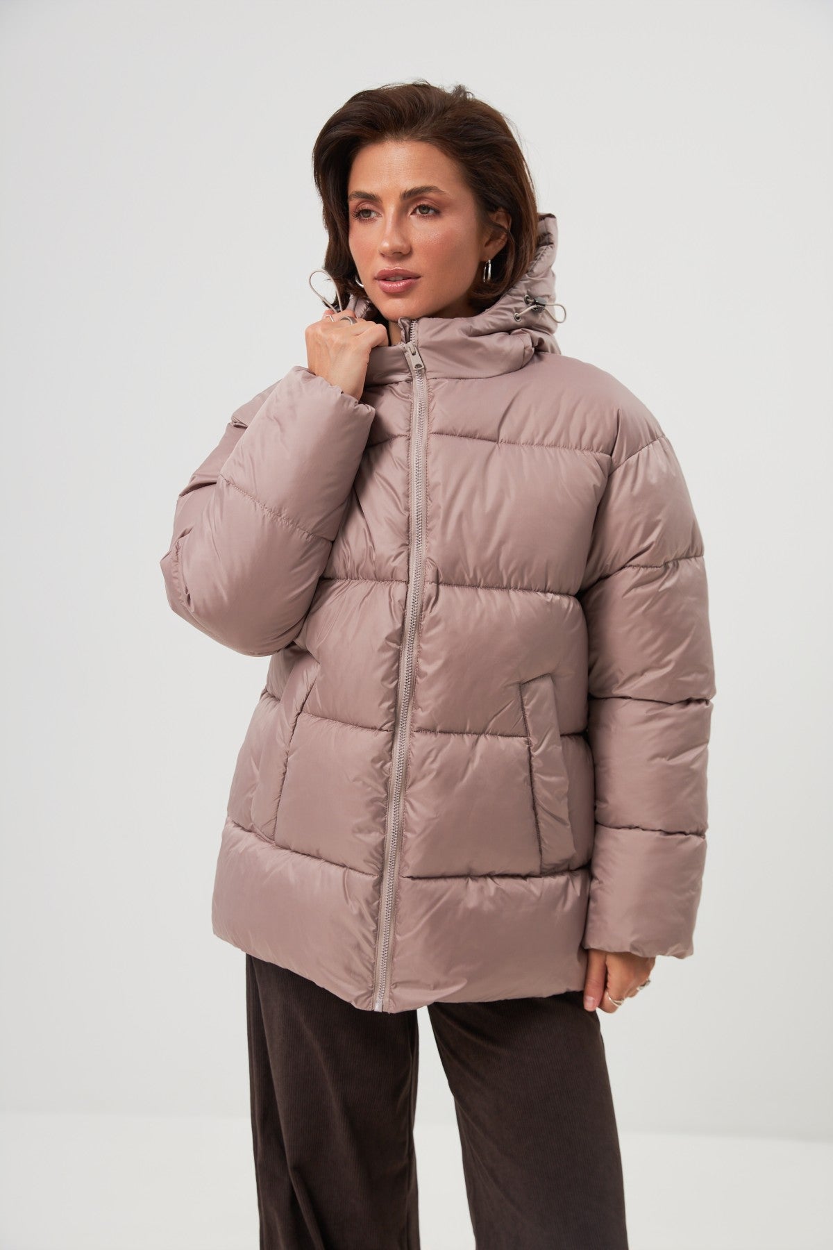 Geacă de puf oversize cu curea