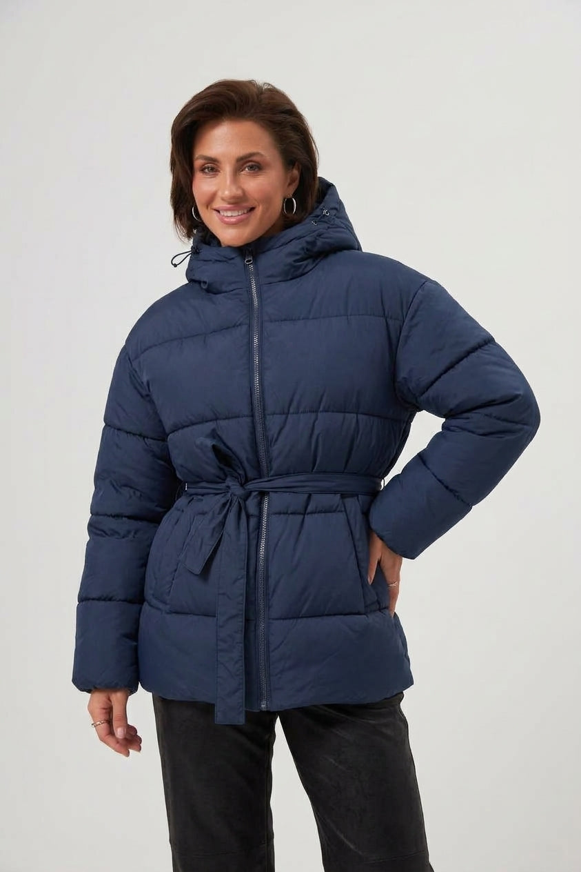 Geacă de puf oversize cu curea