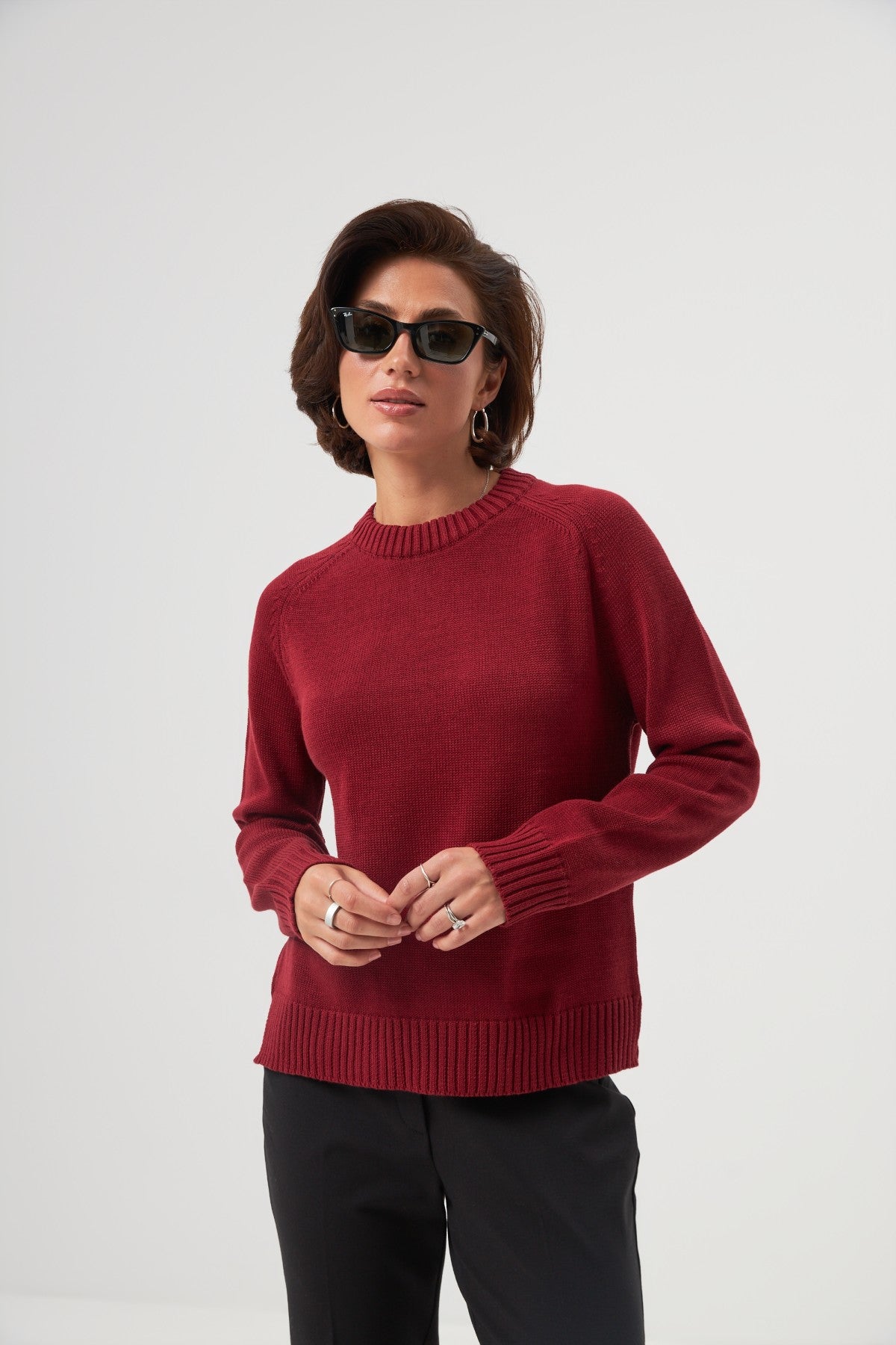 Pulover tricotat cu mânecă raglan