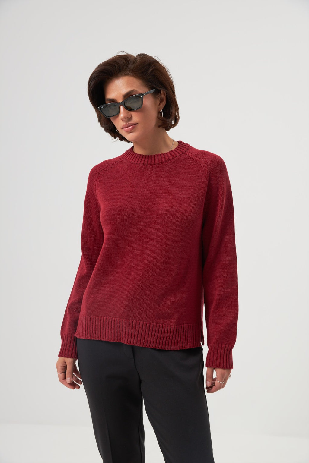 Pulover tricotat cu mânecă raglan