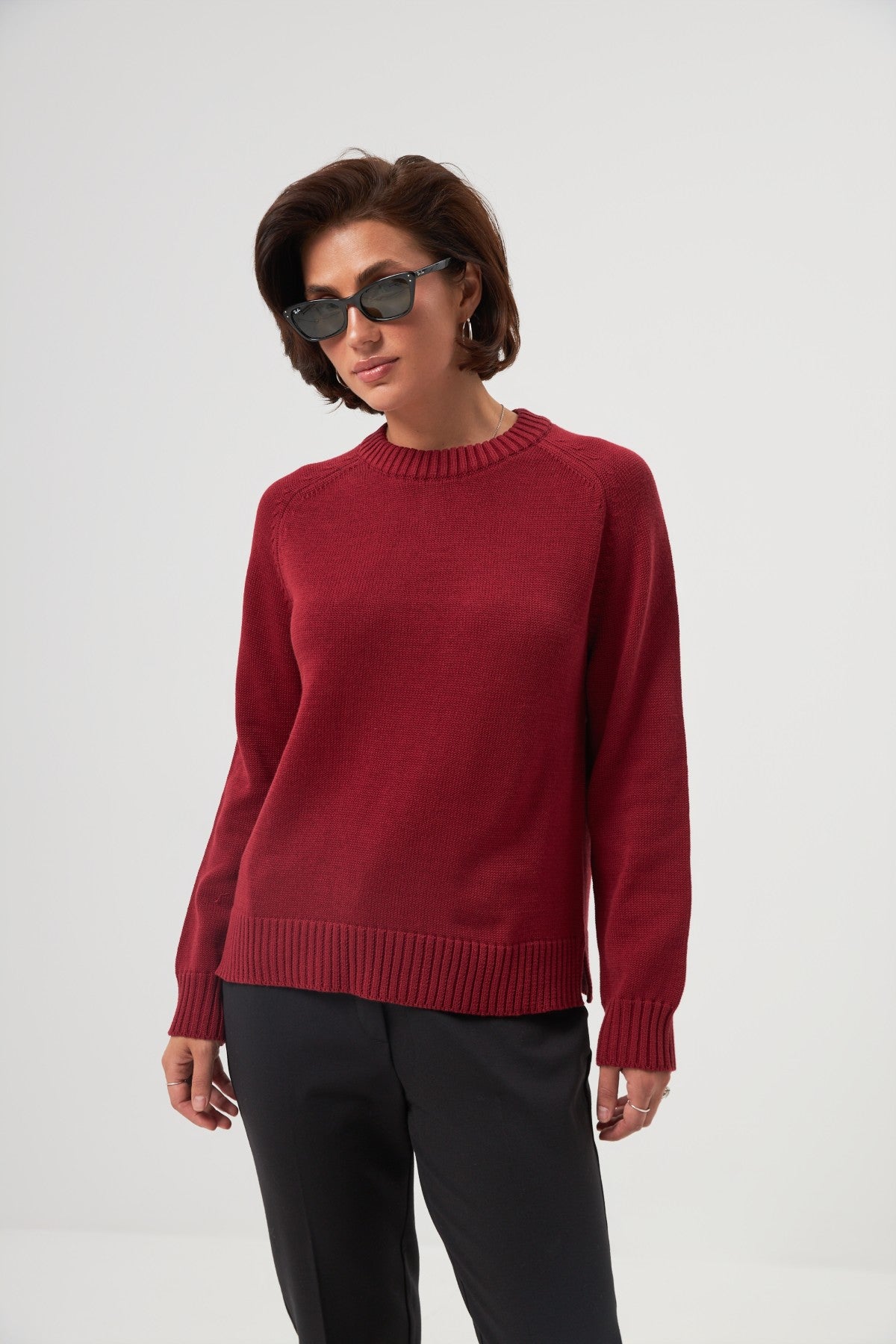 Pulover tricotat cu mânecă raglan