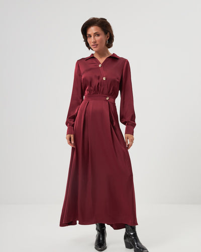 Rochie maxi din mătase cu corset asimetric