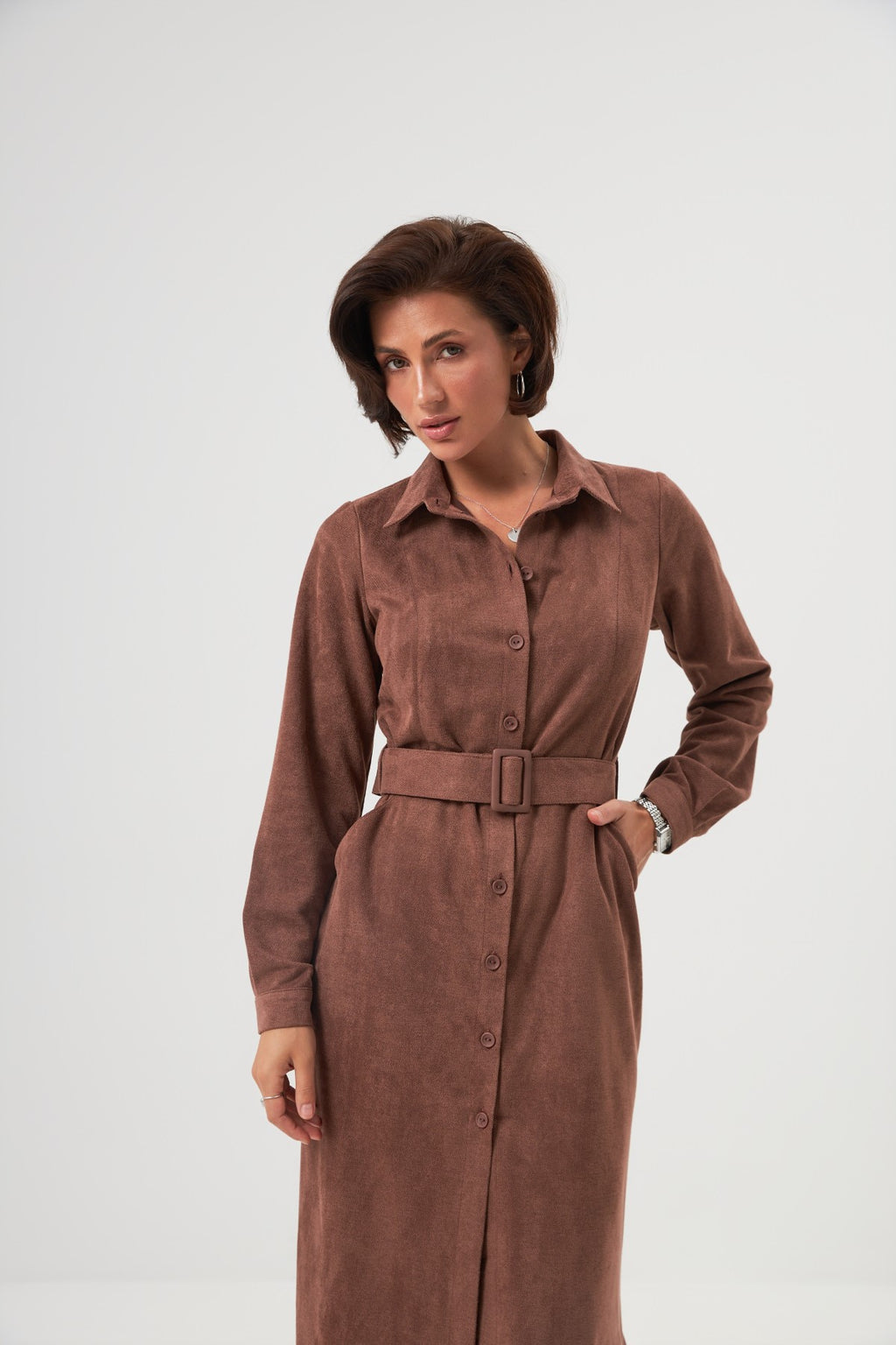 Rochie-cămașă midi cu cordon
