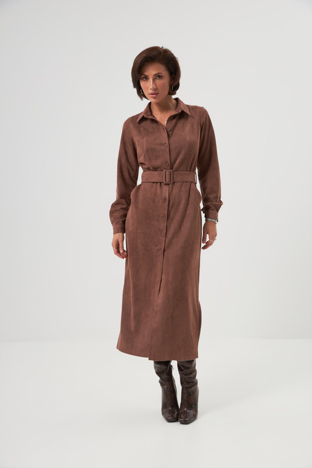 Rochie-cămașă midi cu cordon