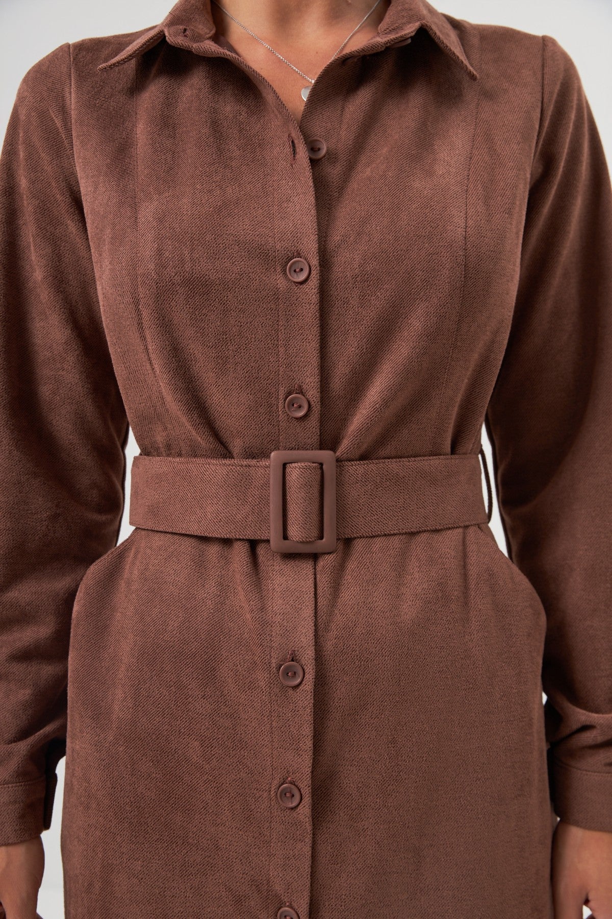Rochie-cămașă midi cu cordon