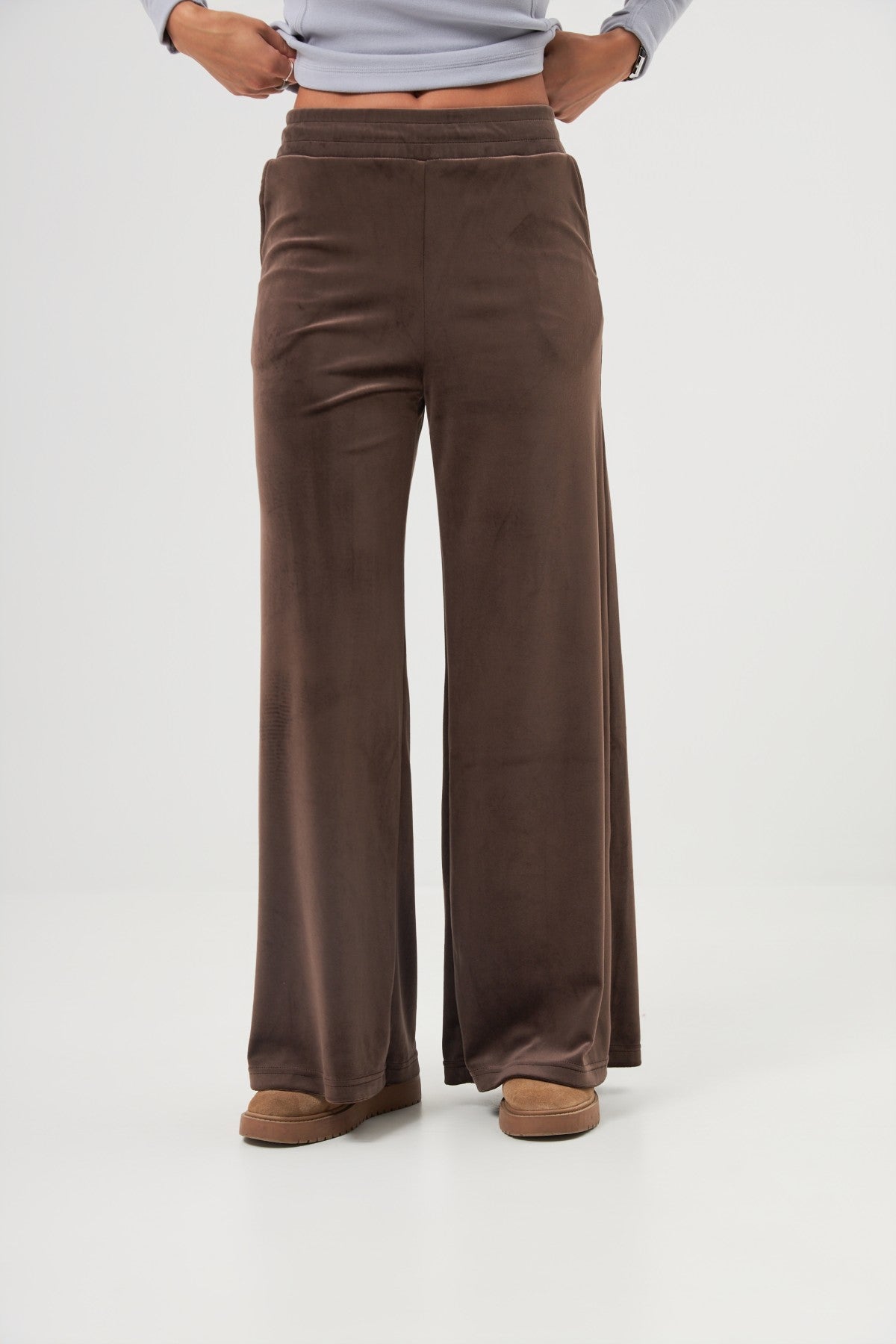 Pantaloni palazzo din catifea cu elastic Daisy