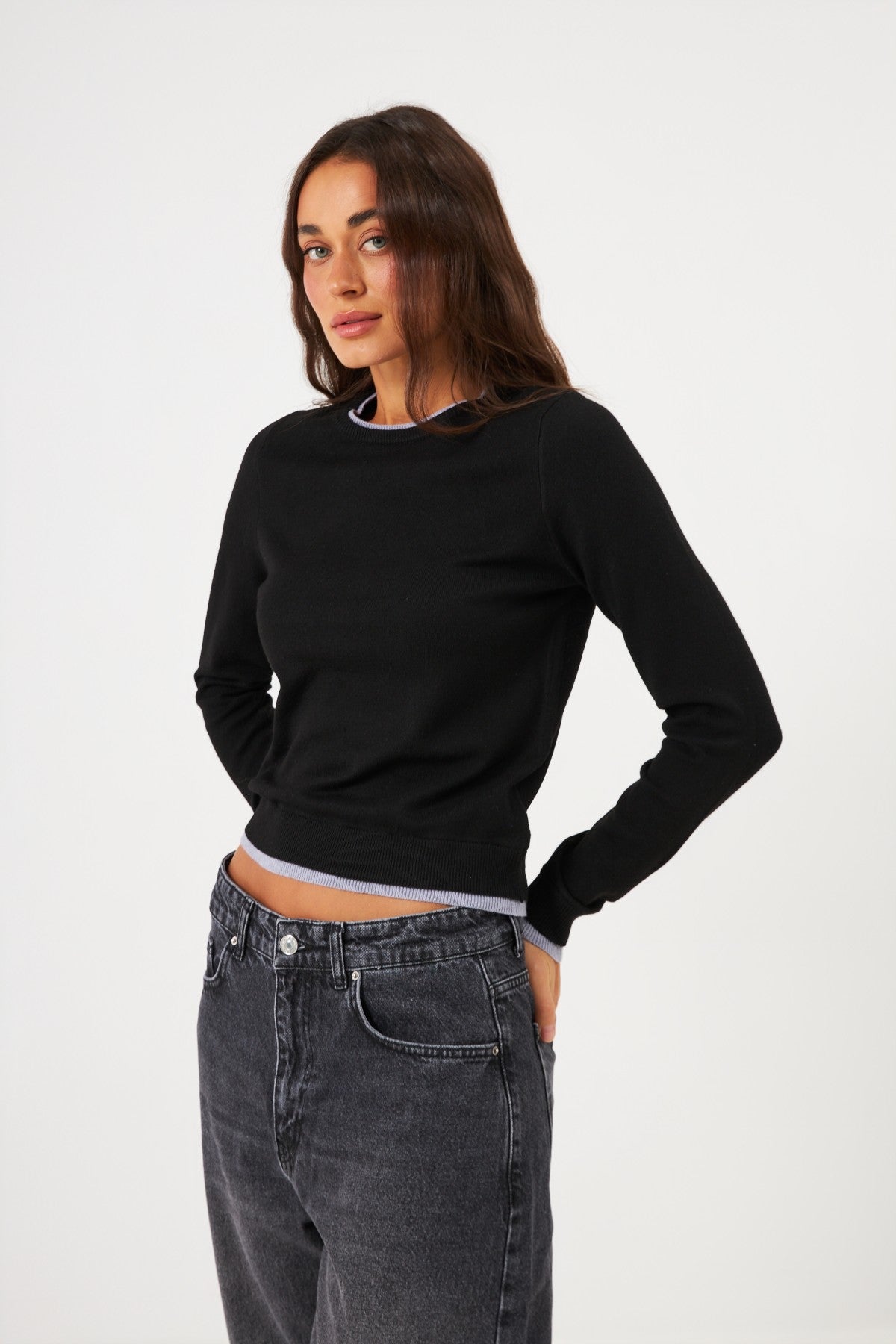 Pulover cu efect de long sleeve