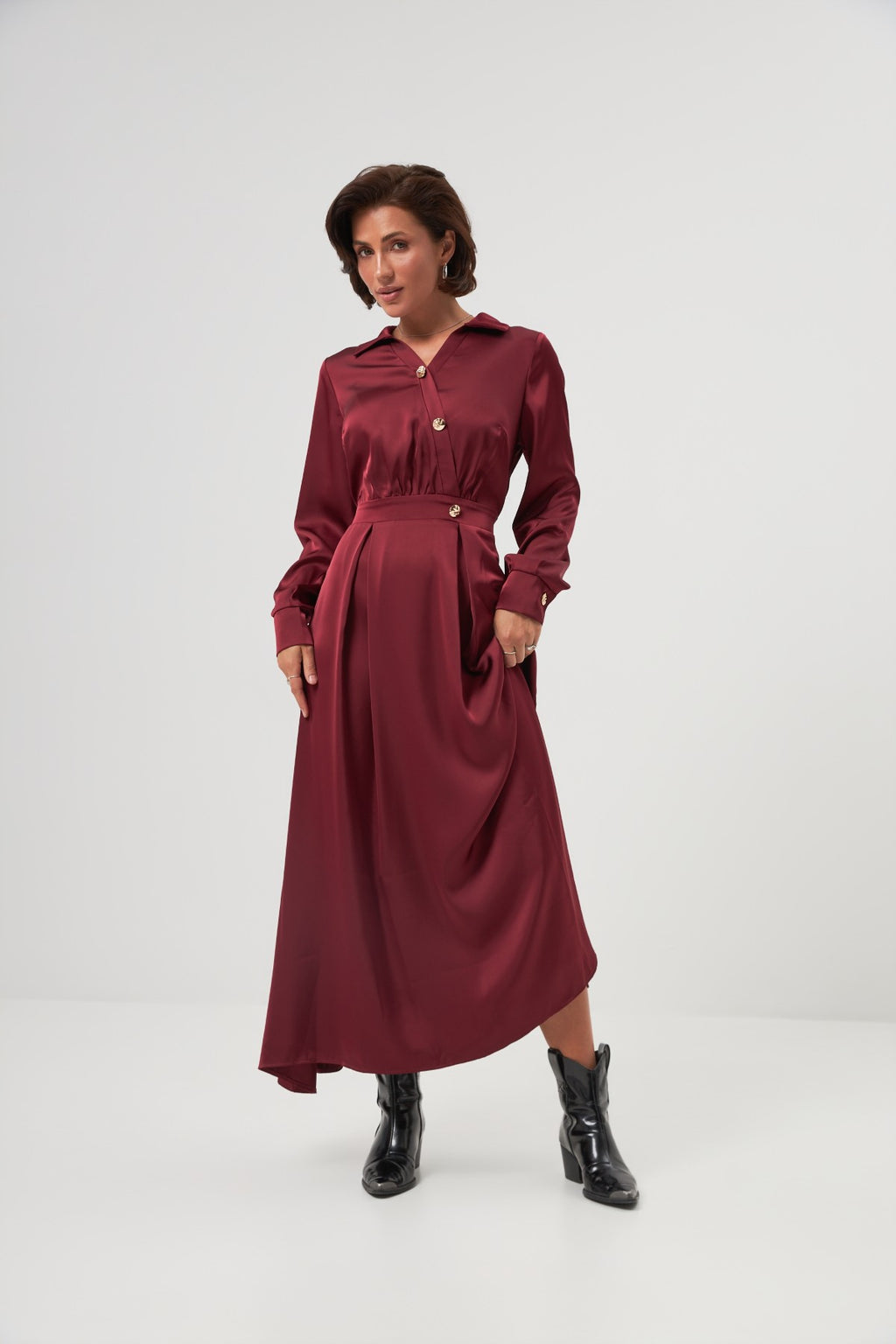 Rochie maxi din mătase cu corset asimetric