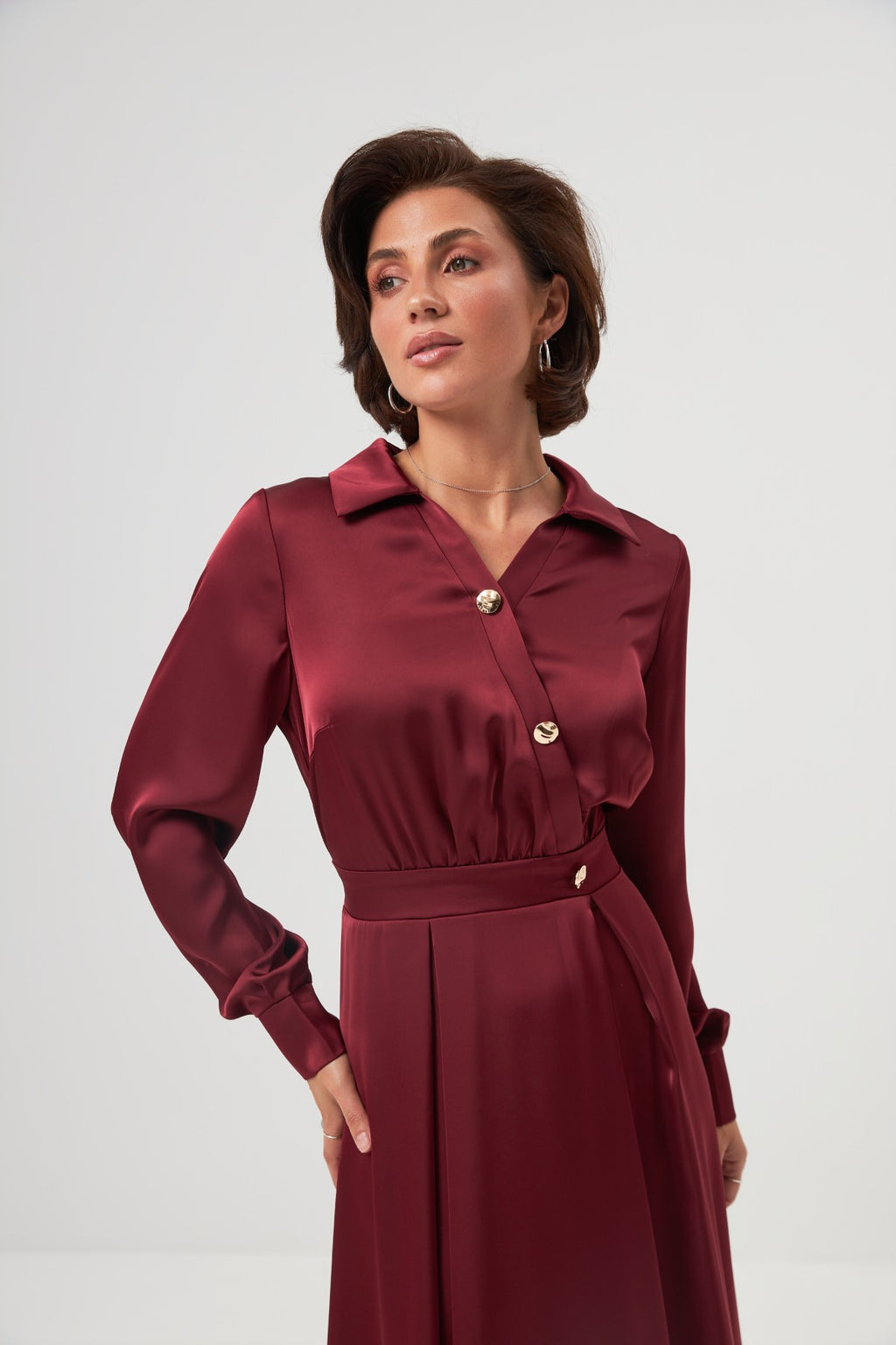 Rochie maxi din mătase cu corset asimetric