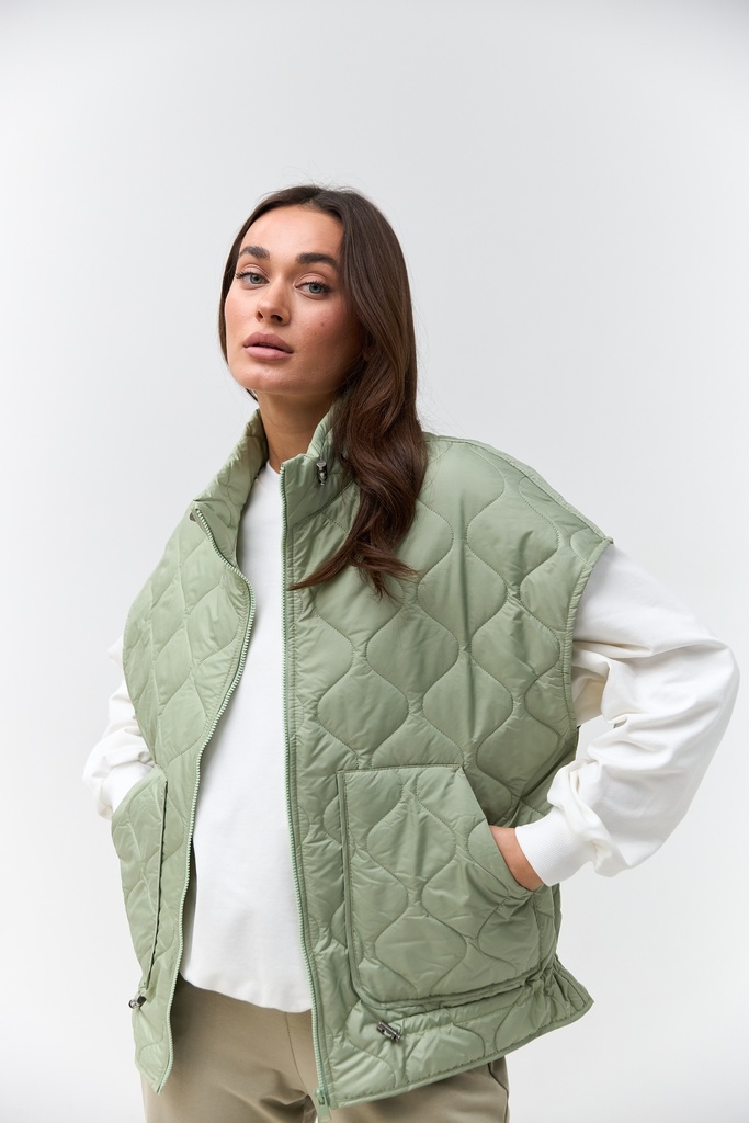 Stitched sleeveless bomber jacket