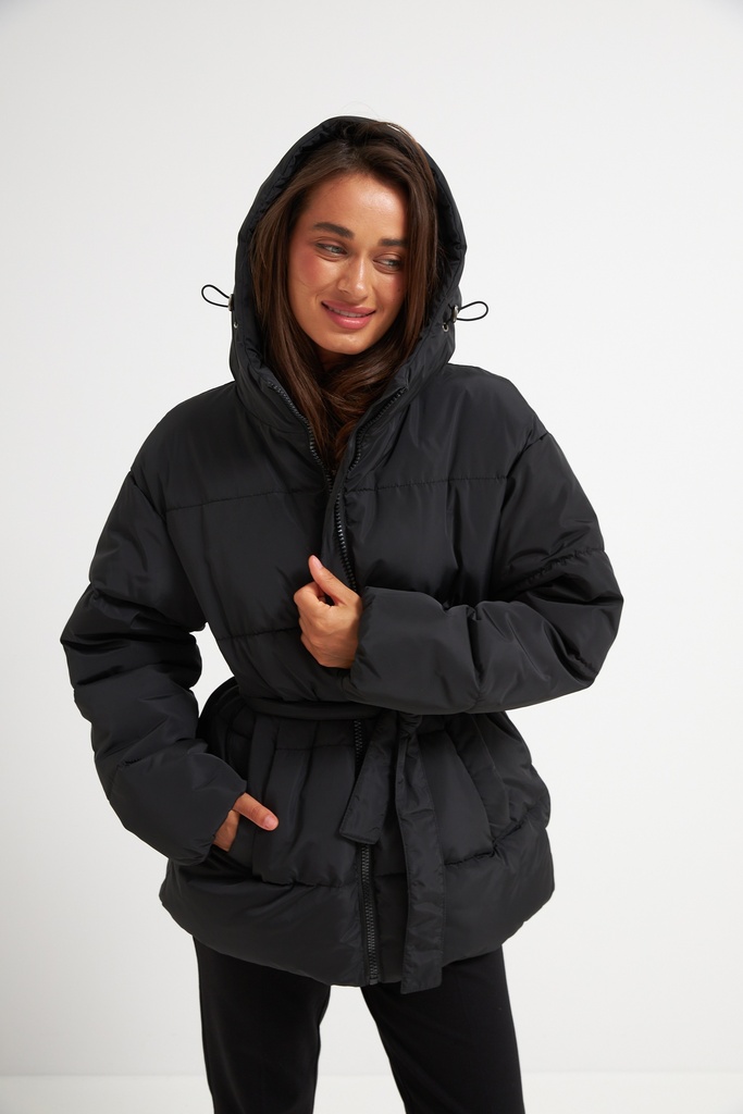 Puffer jacket with belt