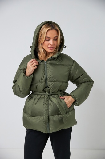 Puffer jacket with belt