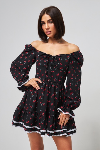 Dress with a drawstring and ruffles